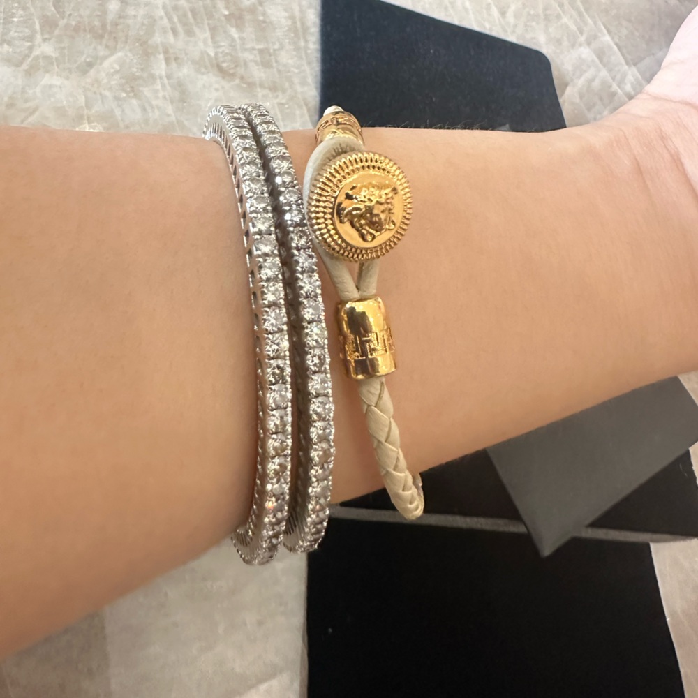 Versace Unisex Beige/Cream Braided Leather Bracelet w/ Gold Medusa Head Details - Picture 8 of 8